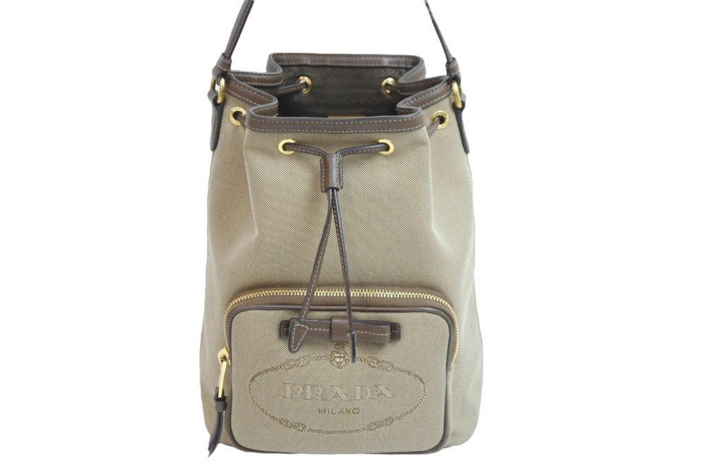 Prada brown drawstring bag Handbag beige canvas Brown Tan